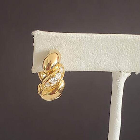 Joan Rivers Classic Collection Gold Tone Half Hoop Earrings with Crystals - Picture 8 of 8